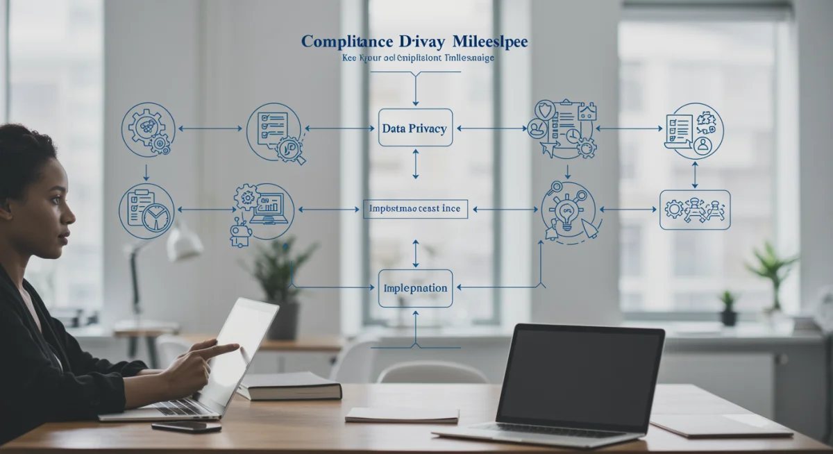 Flowchart illustrating a 3-month data privacy compliance timeline with strategic milestones.