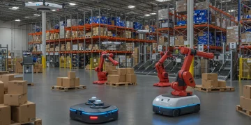 Advanced robotics transforming US warehouse operations for enhanced logistics efficiency and productivity.