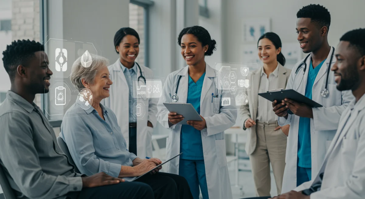 Patients and doctors benefiting from AI-enhanced personalized treatment plans