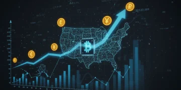 Dynamic illustration of AI investment growth in the US tech sector for 2025, showing financial impact.