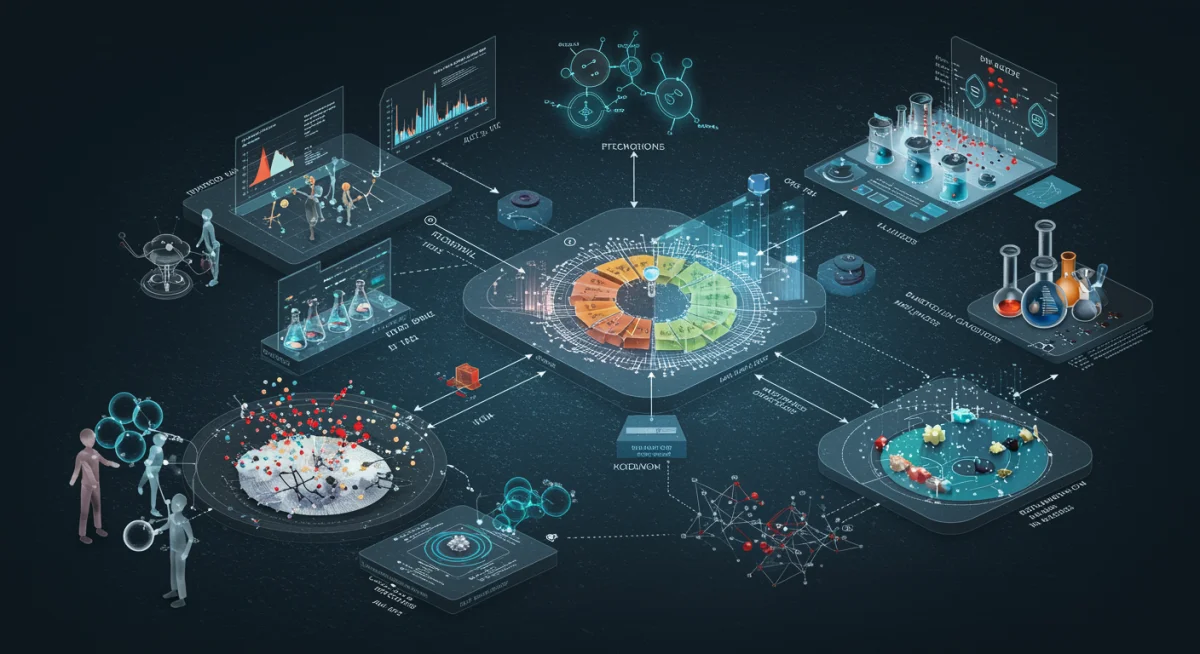 AI and machine learning analyzing drug discovery data for new treatments.