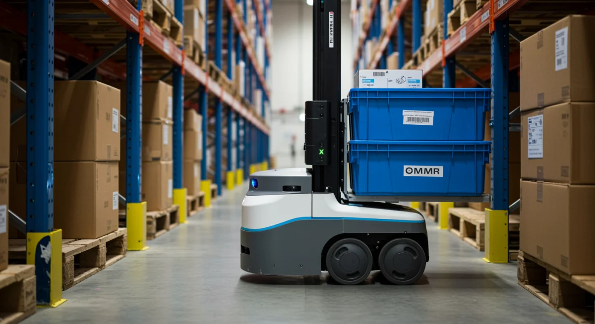 Autonomous mobile robot optimizing material handling in a US warehouse.