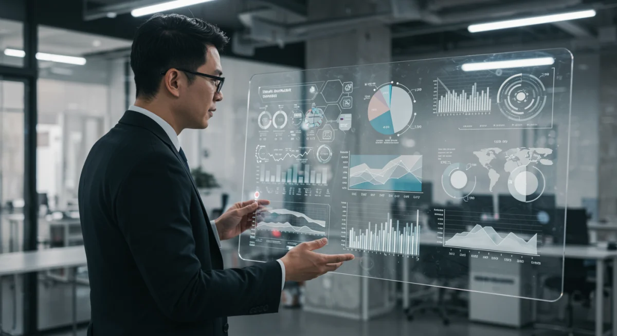 Retail executive reviewing augmented reality adoption and sales data projections