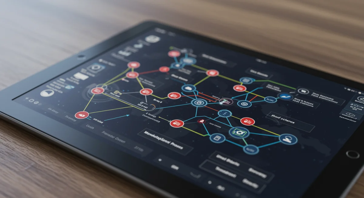Tablet screen showing detailed blockchain supply chain ledger