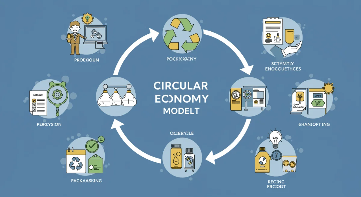 Circular economy model showing product lifecycle and sustainable resource management