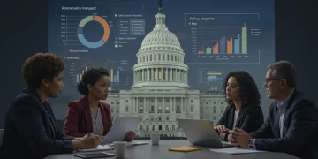 Community leaders discussing US social justice legislation updates.