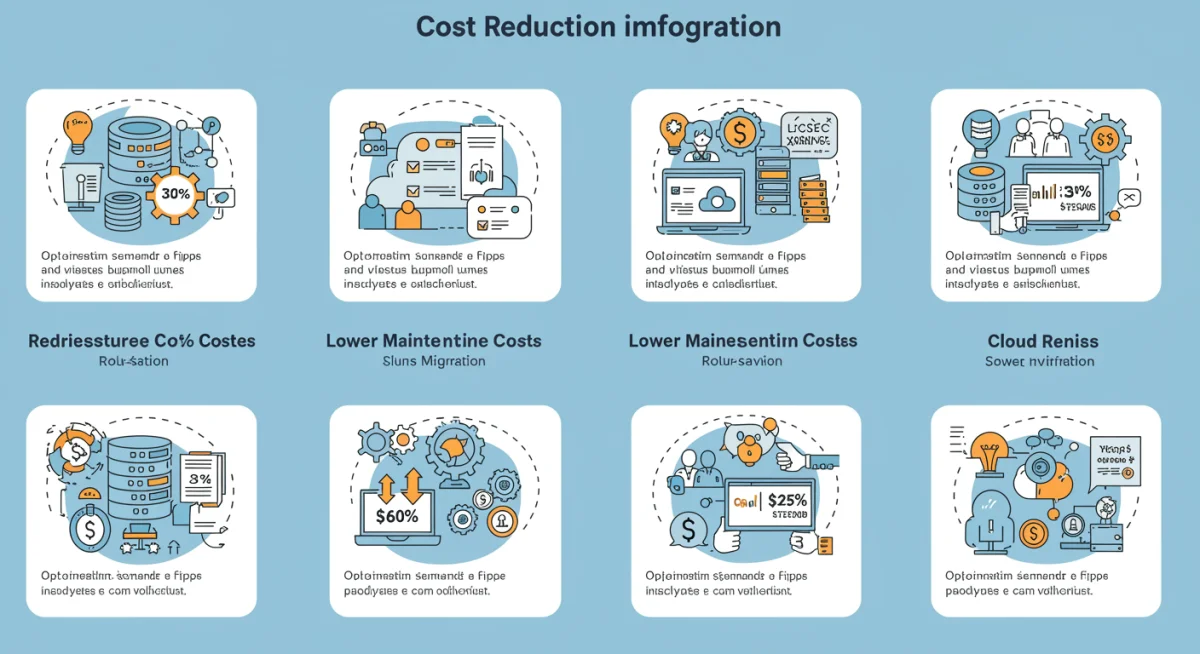 Infographic detailing specific cost reduction areas in cloud migration for businesses.