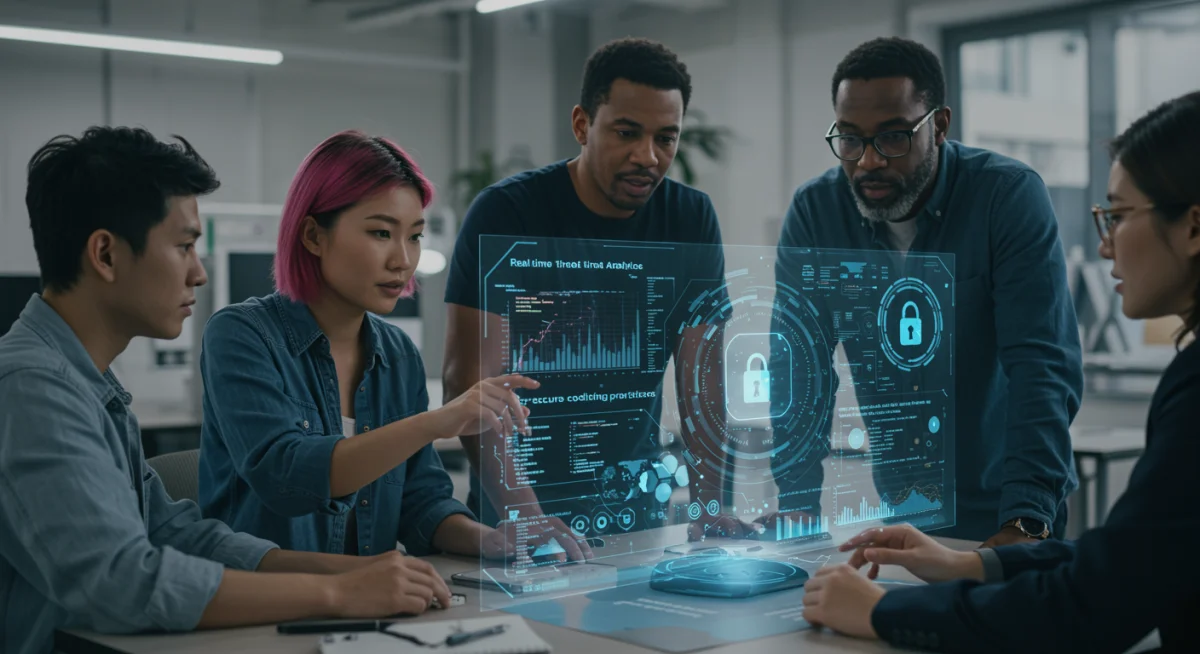 Cybersecurity team collaborating on AI threat intelligence