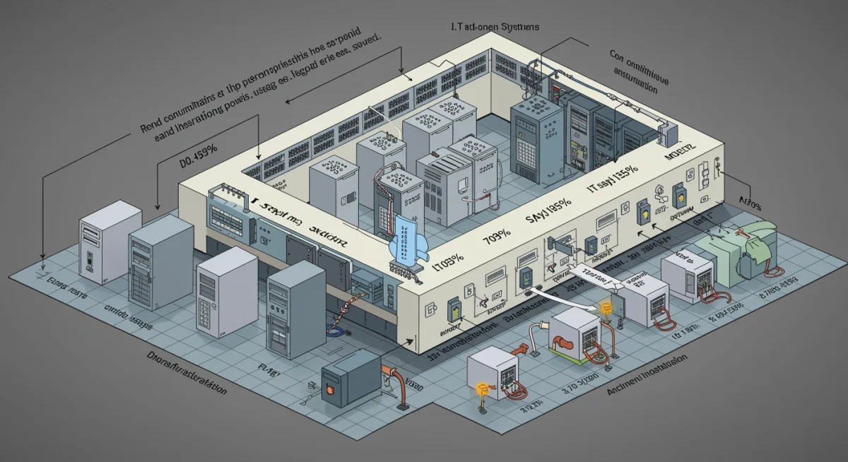 Diagram showing data center power consumption breakdown, highlighting areas for efficiency improvements.