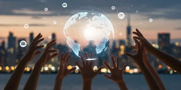 Diverse hands reaching for a glowing globe, symbolizing future US charitable contributions and global philanthropy.