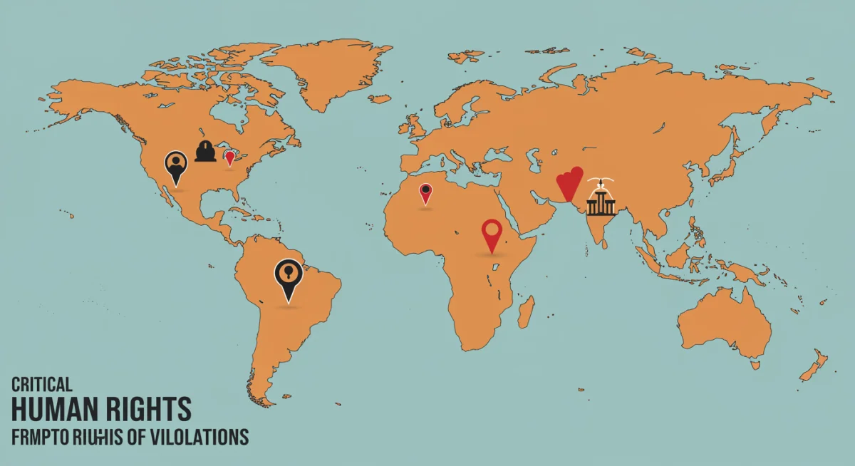 World map highlighting areas of critical human rights violations.