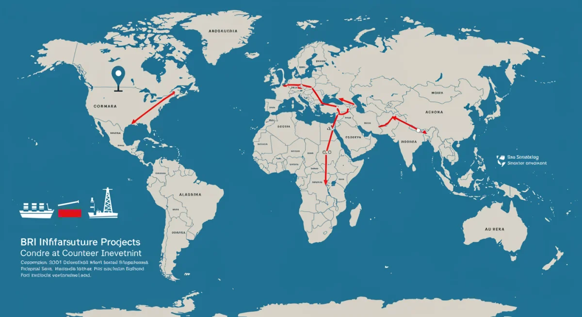Global map showing Belt and Road Initiative routes and U.S. counter-investment areas