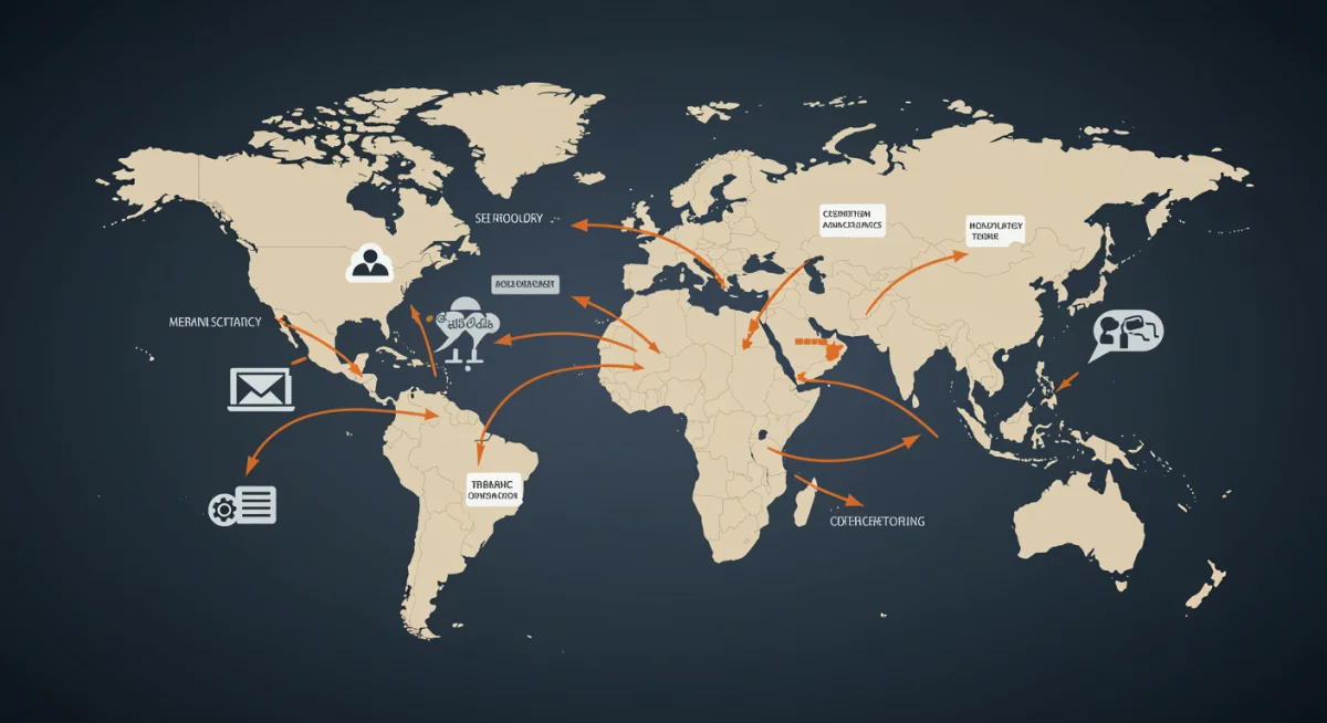 Infographic illustrating global trade flows and key industry impacts.