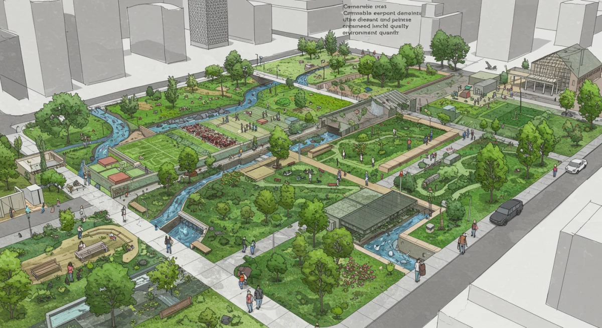 Green infrastructure elements in a modern US city reducing energy demand