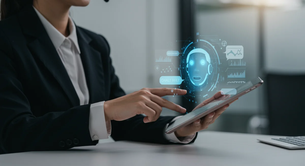 Human agent collaborating with AI chatbot for customer support