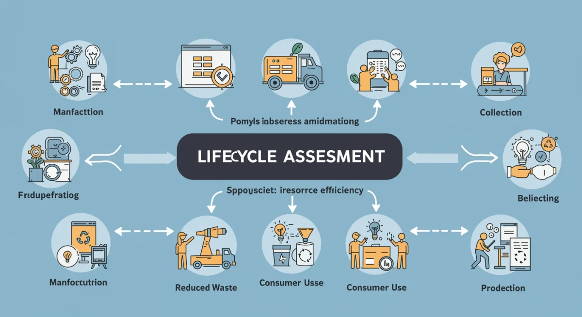 Lifecycle assessment diagram showing material flow and resource efficiency in a circular economy.