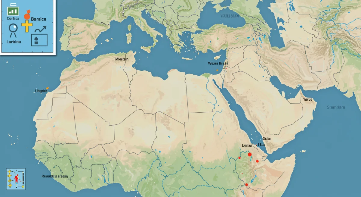 Map showing water-stressed regions in the Middle East and North Africa, highlighting potential conflict areas and U.S. intervention points.