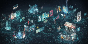 Dynamic digital landscape showing the future metaverse economy for US businesses