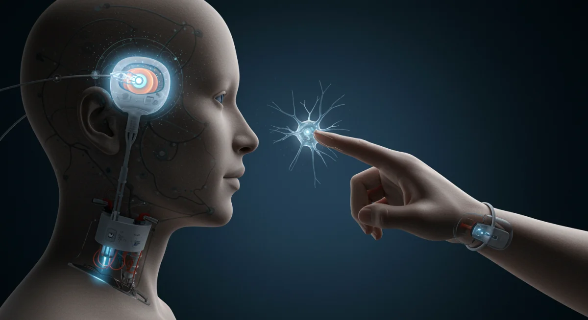 Neuro-prosthetic device user contemplating identity