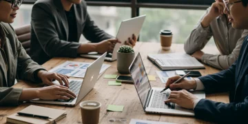 Non-profit team collaborating on strategic grant applications for 2025 social welfare funding