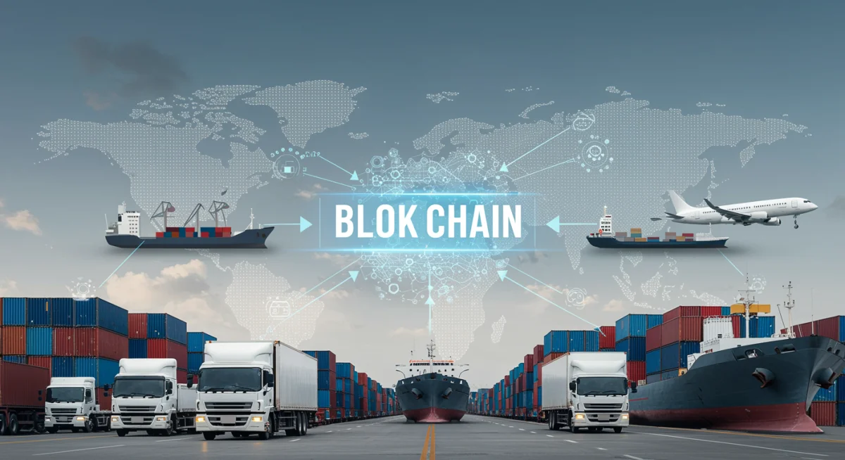 Visual representation of an optimized global supply chain with blockchain