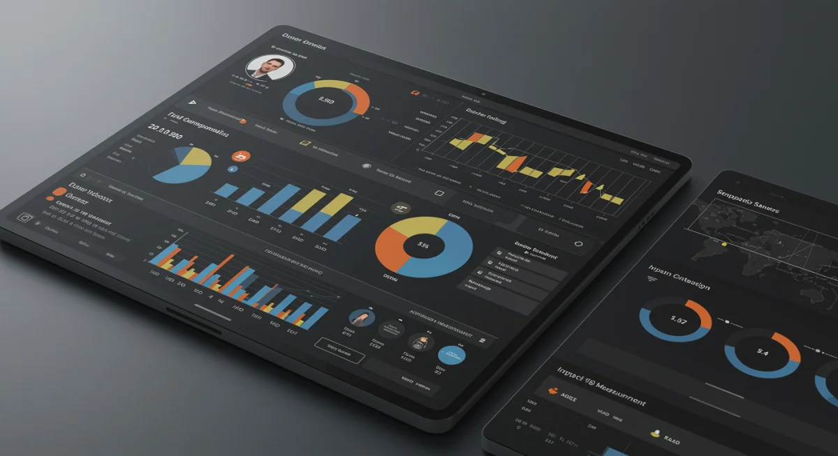 Digital dashboard showing philanthropic impact metrics and donor analytics.