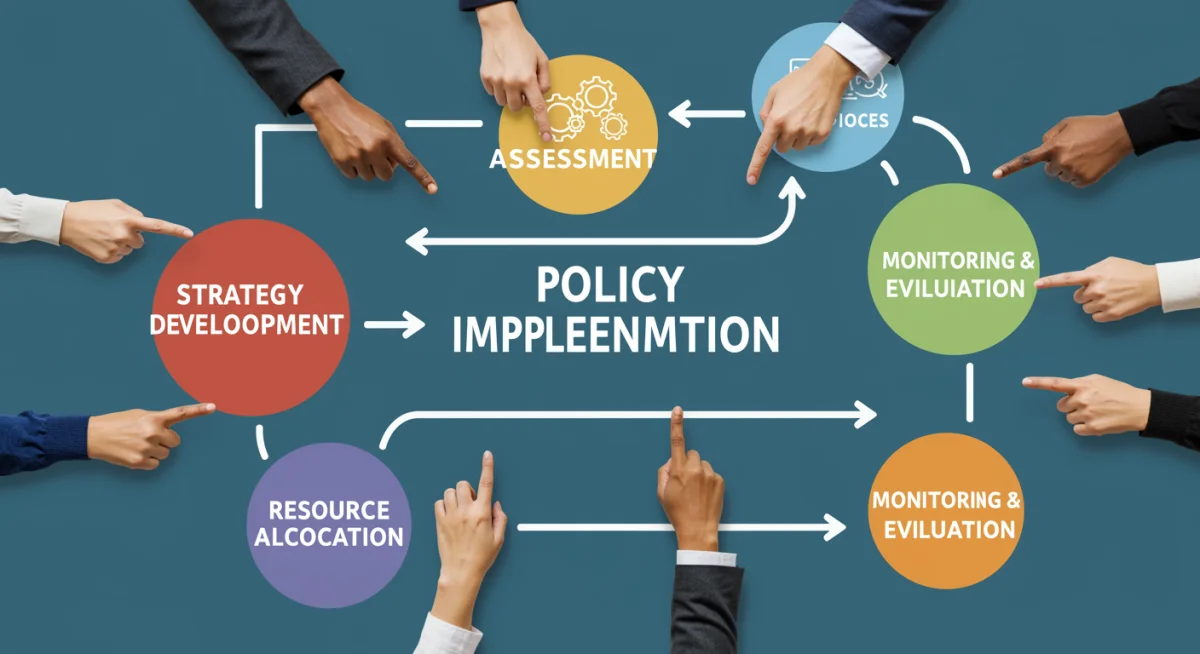Infographic detailing policy implementation steps for social equity