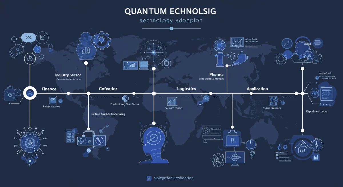 Quantum technology adoption roadmap illustrating milestones and industry applications up to 2025.