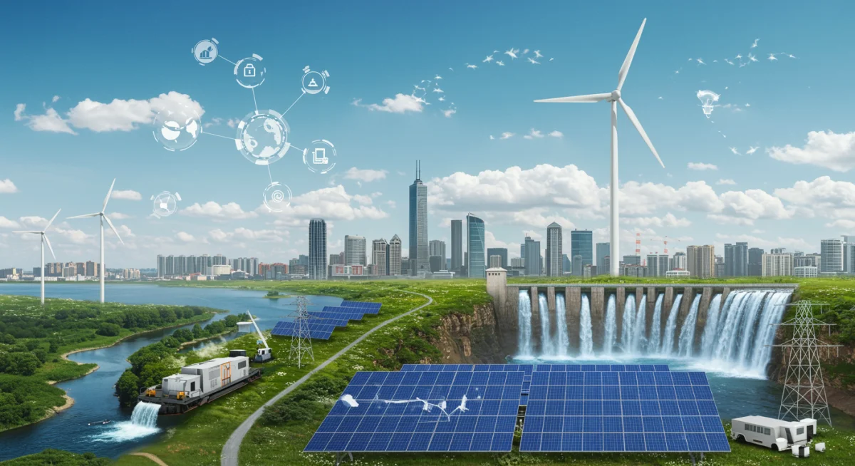 Renewable energy technologies integrated into a sustainable urban landscape