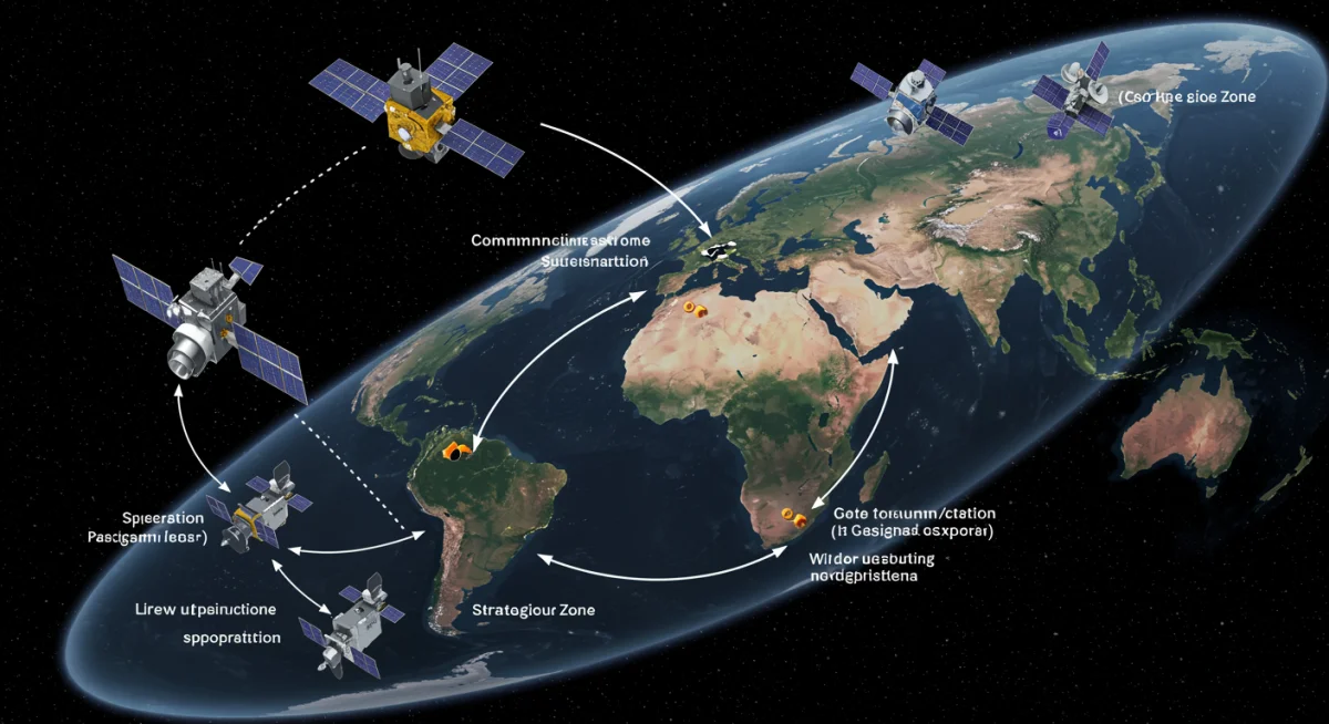 Infographic illustrating diverse satellite types and strategic orbital zones.