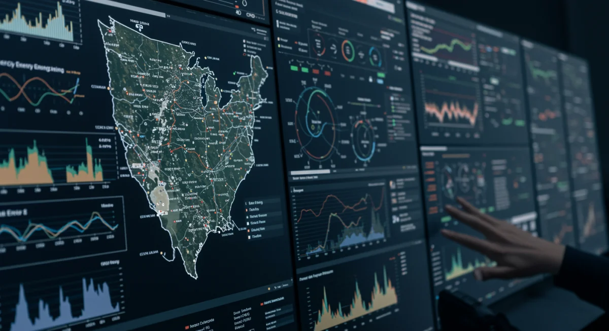 Smart grid control center monitoring US urban energy consumption