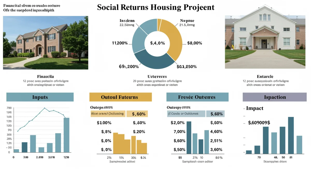 Infographic detailing financial returns from a community housing initiative, showing SROI metrics.