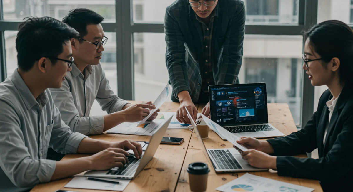 Tech team collaborating on data privacy policies and compliance strategies.