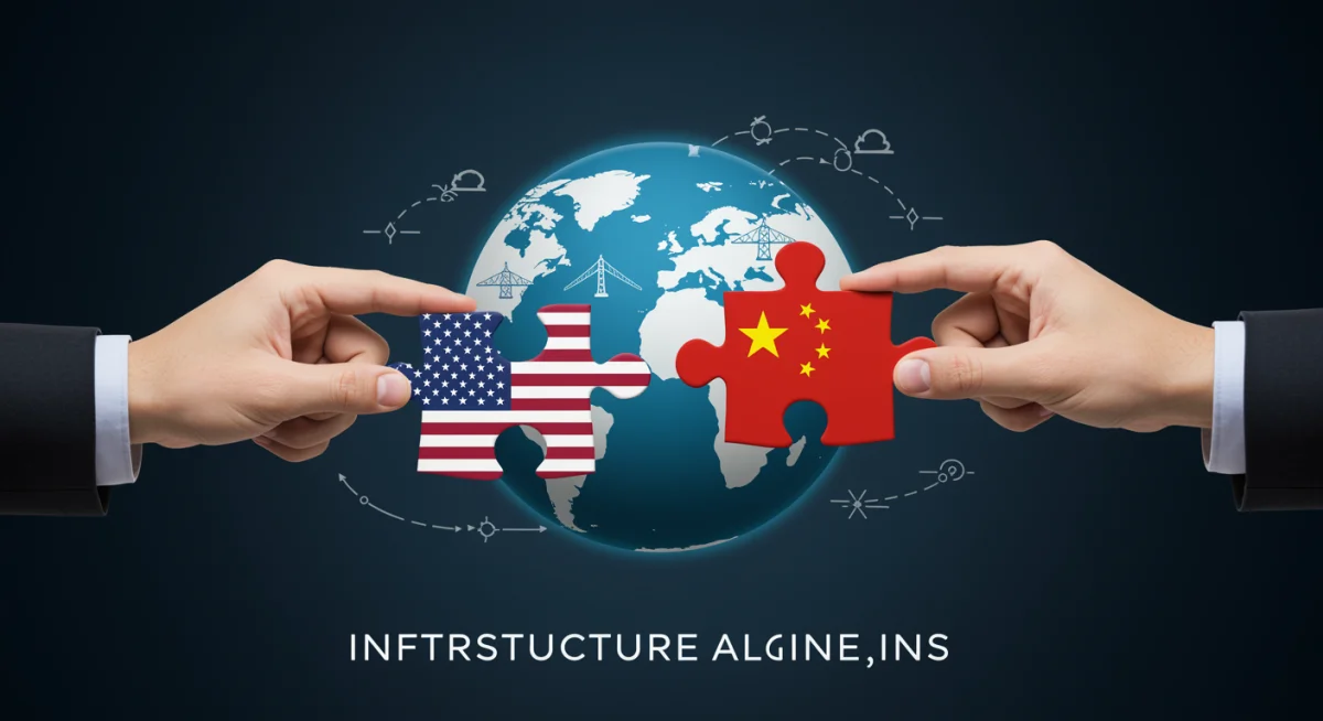 Graphic depicting US and China competing to influence global infrastructure projects