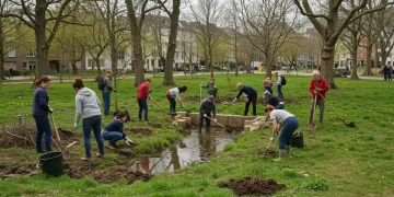 Community members planting trees for climate resilience