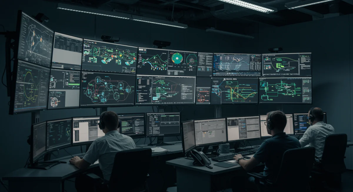 Cybersecurity team monitoring network for foreign threats