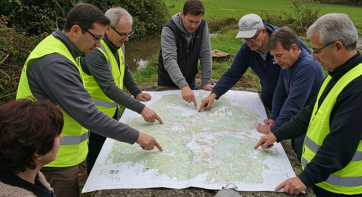 Volunteers assessing flood damage for resilience planning