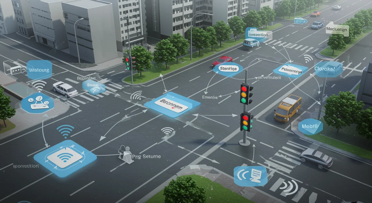 Diagram of a smart traffic management system with IoT sensors