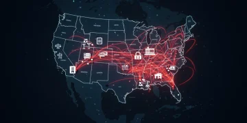 Digital map showing cyber attacks targeting U.S. critical infrastructure from abroad