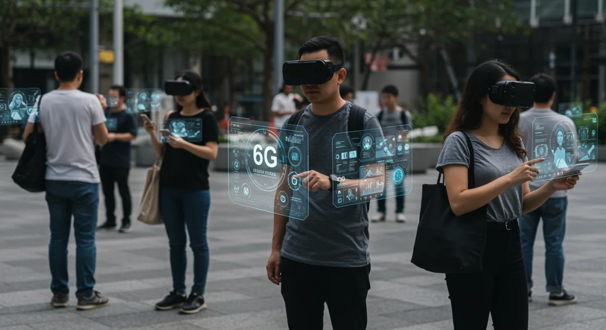 People interacting with augmented reality via 6G devices