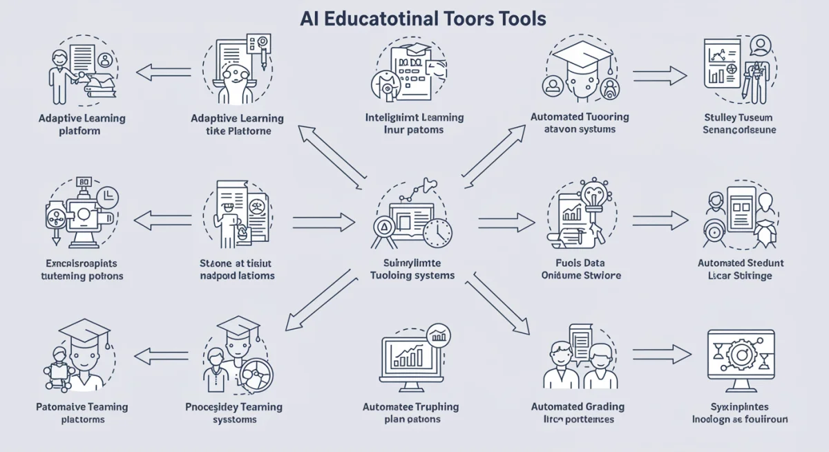 Infographic illustrating different AI-driven education tools and their functions.